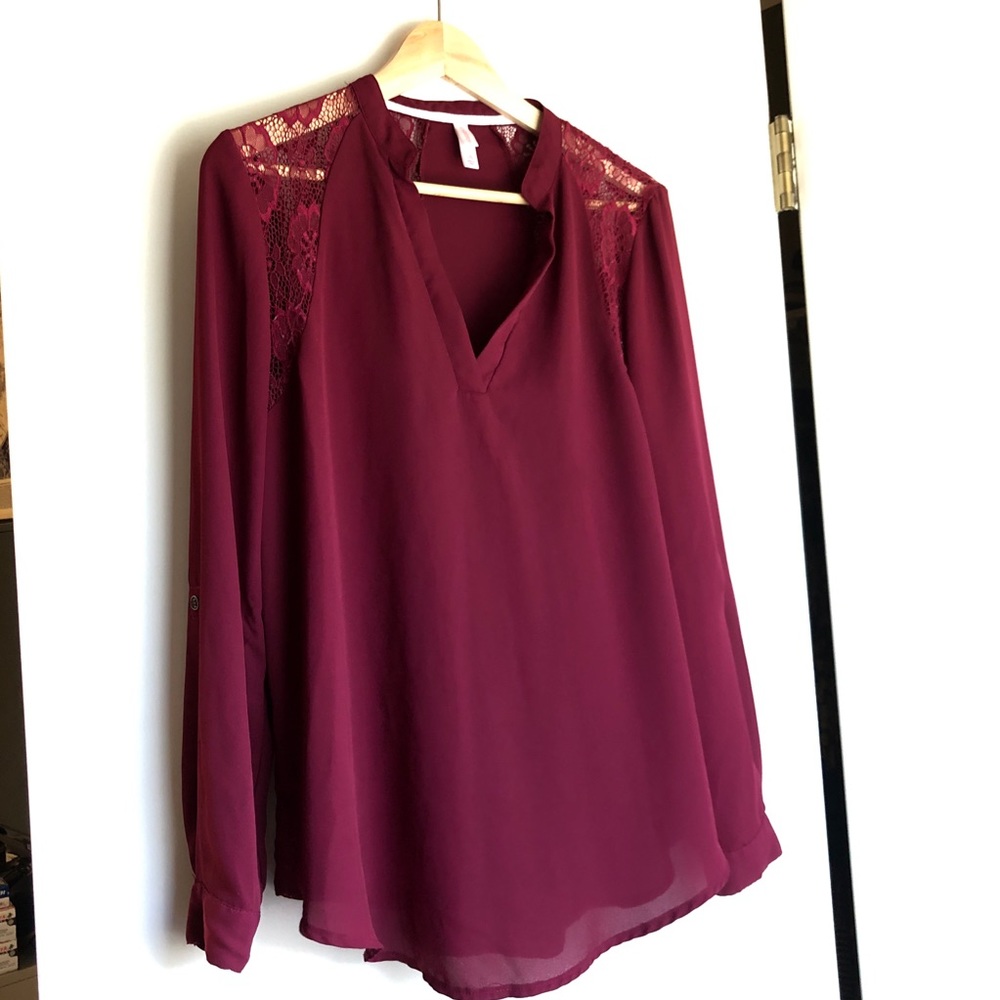Burgundy Wine Lace Blouse, Xhilaration Large